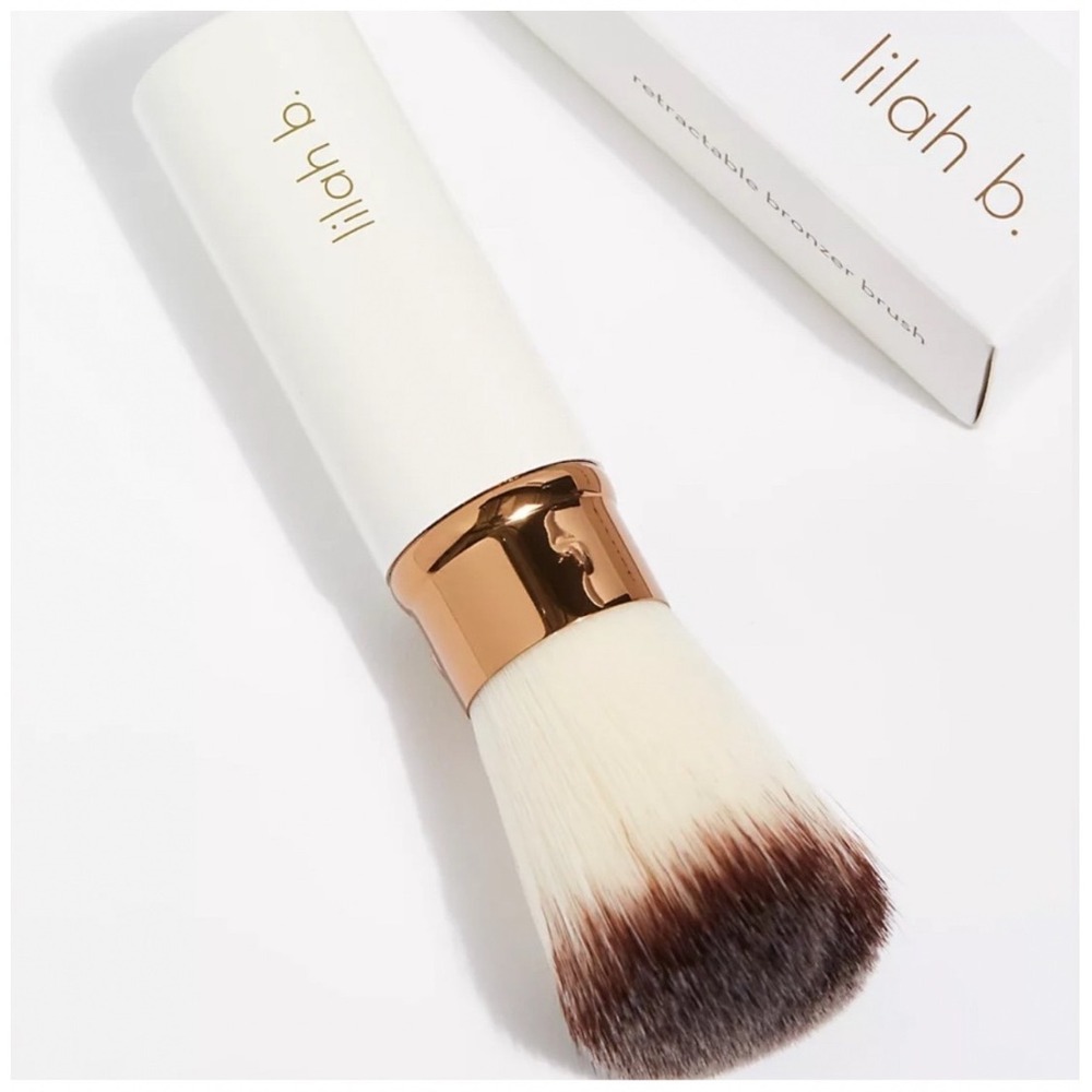 Lilah B Retractable Bronzer Brush Ivory Rose Gold Travel Makeup Tool NIB